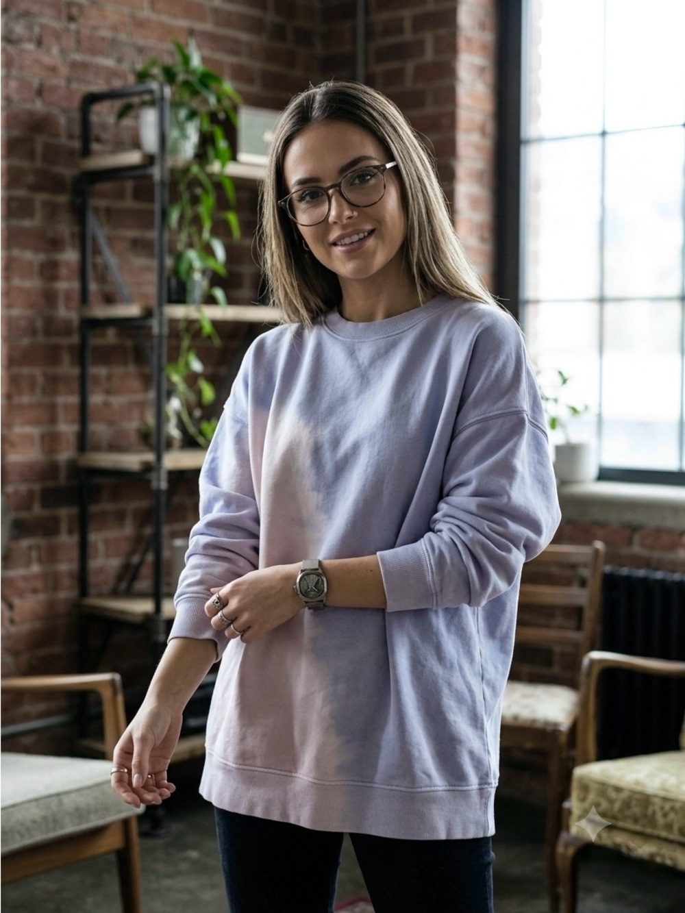 Zara Oversize Lavender and Blush Tie-Dye Crewneck Sweatshirt
